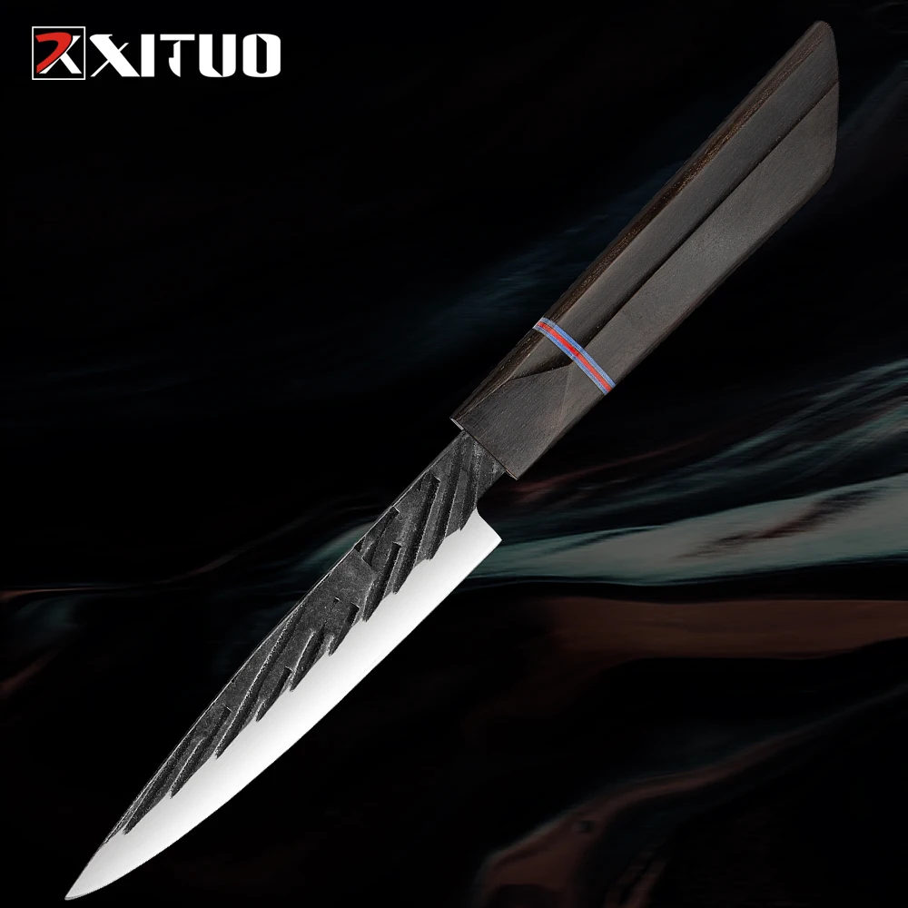 

XITUO Sharp 5 Inch Utility Knife Handmade 440C Steel Kitchen Paring Knife Fruit Knife Cutting Knife Unique Sandalwood Handle