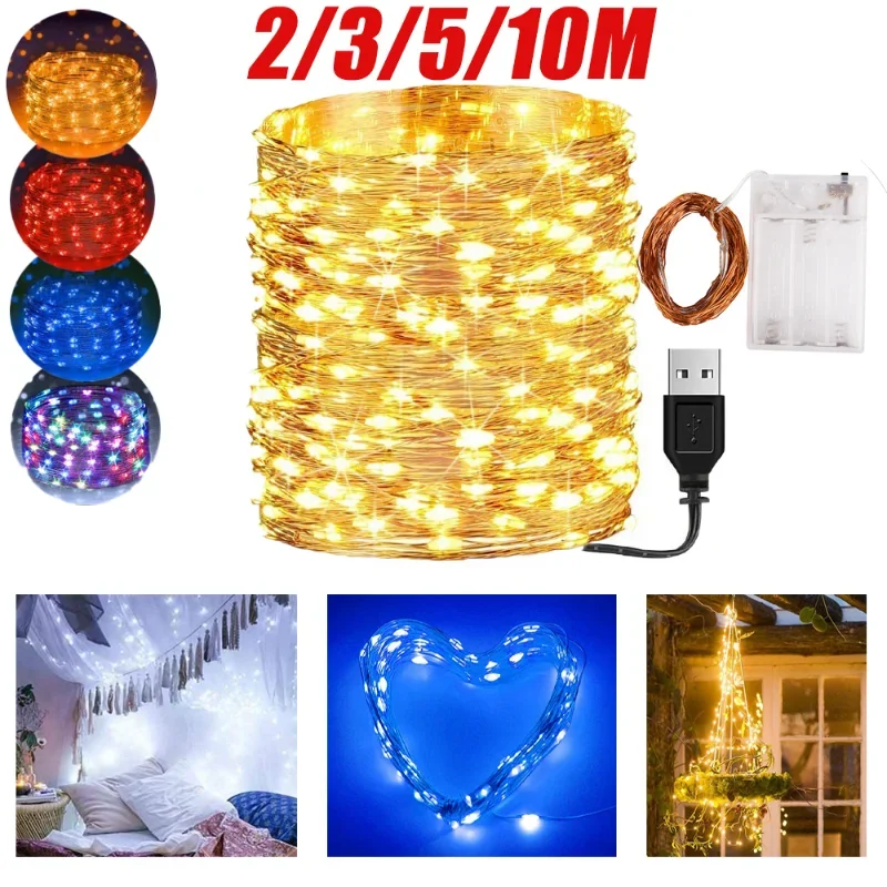 

2/3/5/10Meters LED String Lights Battery/USB Copper Wire Fairy Light for Party Wedding Garland Christmas Tree Flasher Decoration