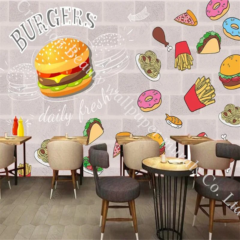 Kertas dinding latar belakang dinding bata Hamburger Eropa dan Amerika kertas dinding 3d dekorasi dinding Restoran Makanan Cepat kertas dinding Mural berperekat