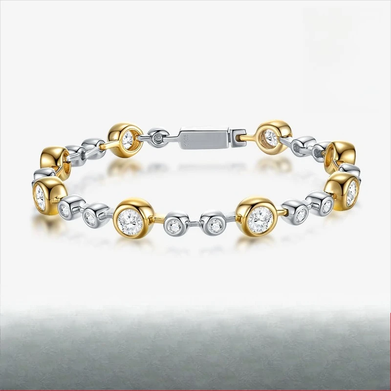 

S925 Silver White Gold Plated D Color Moissanite Fashion Dual-Tone Bubble Women's Bracelet, Exquisite Jewelry.