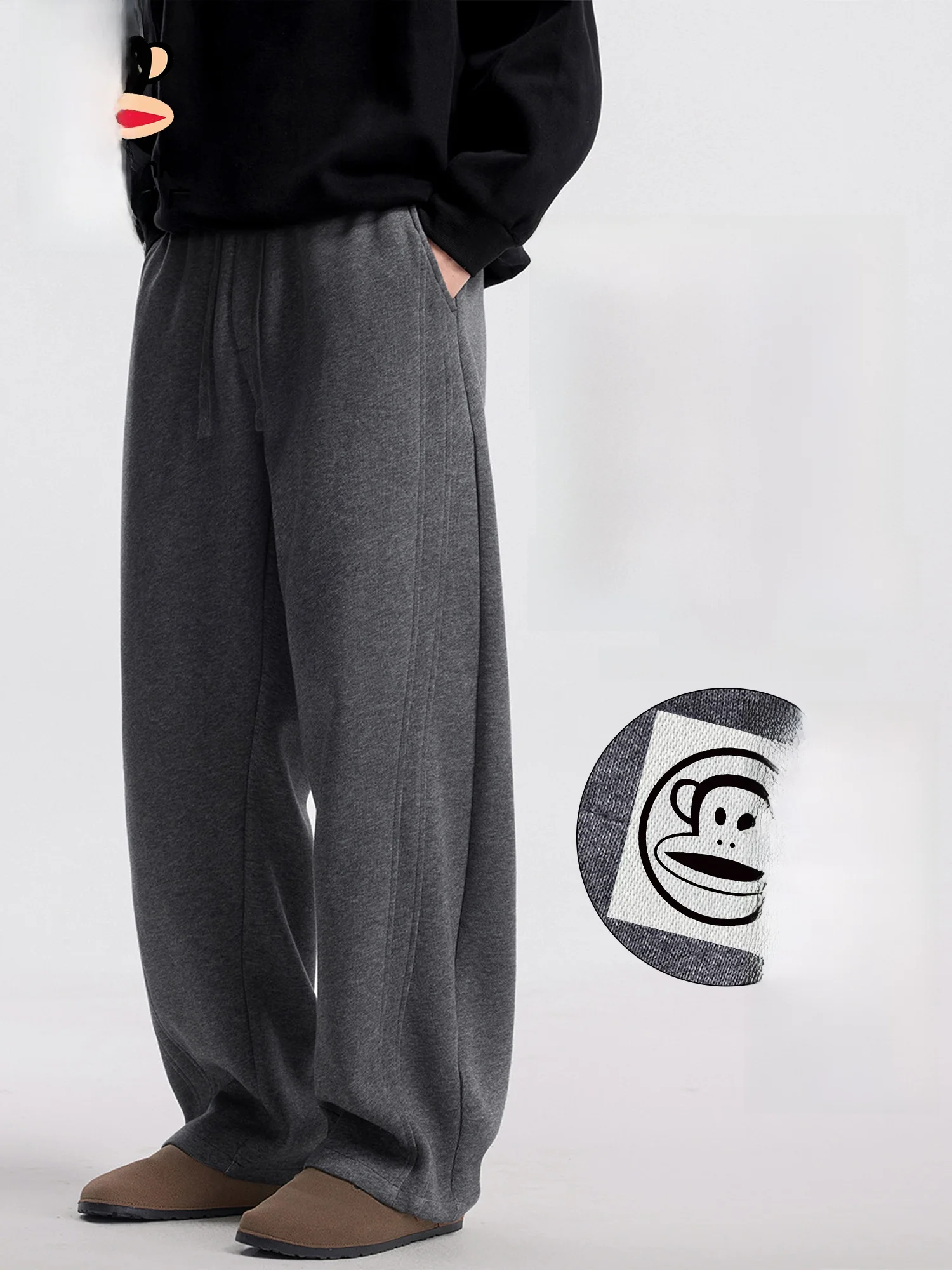 

Мужские повседневные брюки Paul Frank Winter Thiened Knitted Fleece, прямые, модные, из хлопка и полиэстера, не мнущиеся, молодежные, стильные