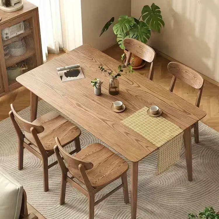 All solid wood ash wood dining table simple Nordic home living room table small apartment Japanese rectangular table and
