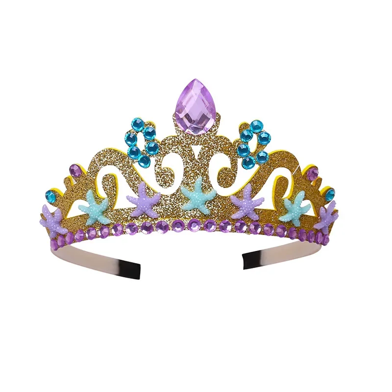 Princess Girls Sea Theme Party Mermaid Purple Crown Cute Girls Purple Headband with Crystal Ariel Cosplay Accessories Headwear