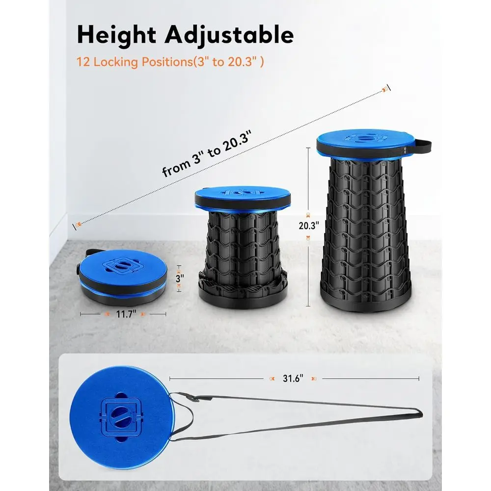 Height Adjustable Folding Stool - Collapsible, Portable, Folding, Compact, for Fishing, Patio, Camping, Party & Gathering (Blue)