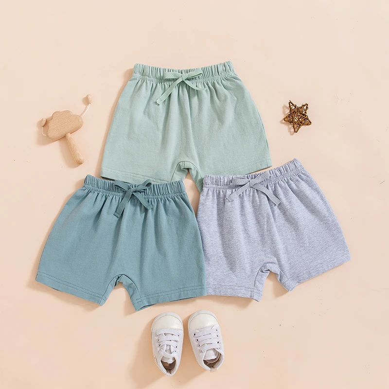 Toddler Summer Shorts Pack of 3 Solid Color Elastic Drawstring Casual Short Pants for Infant Boys Girls Cute Kids Shorts