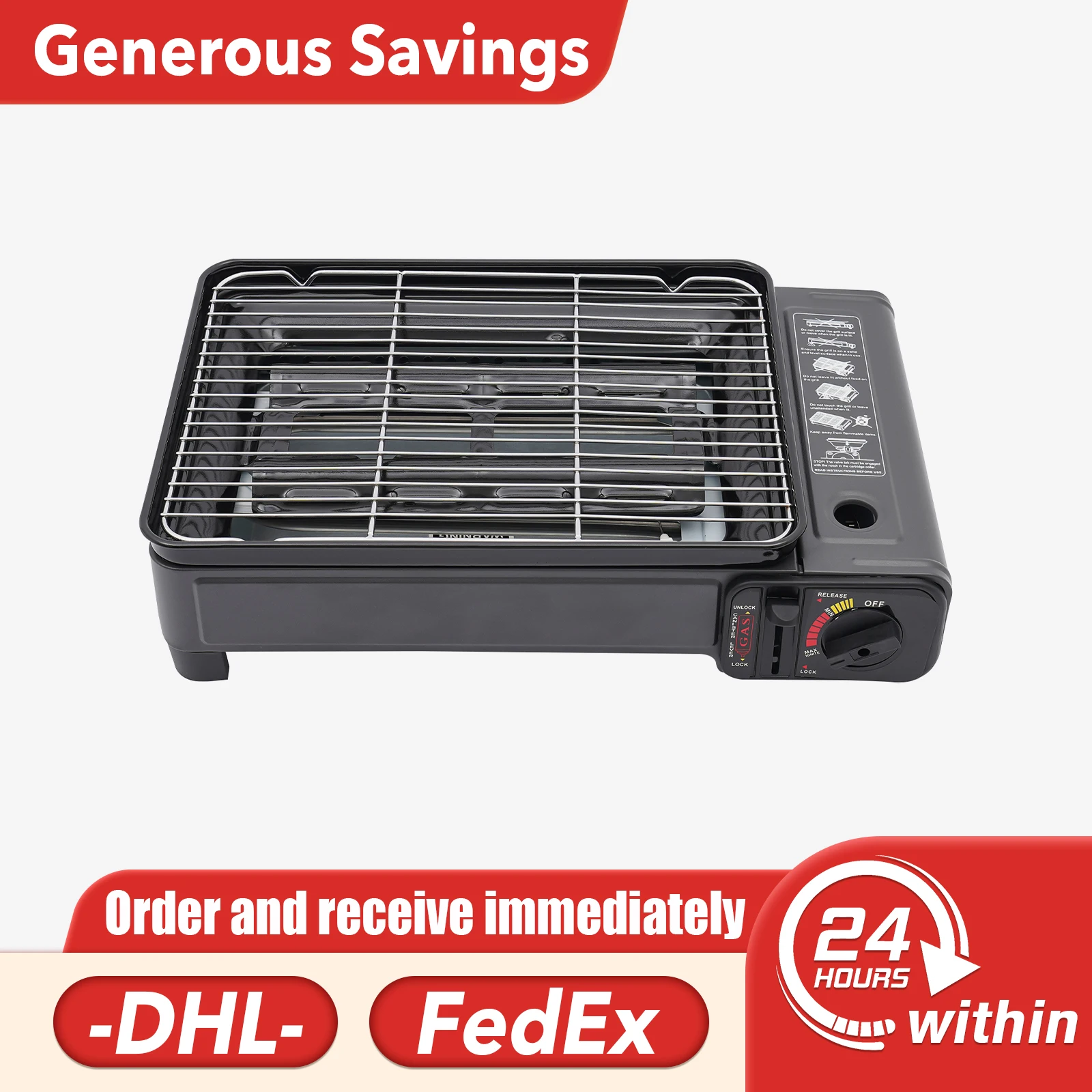 

Портативная газовая плита-гриль для кемпинга — нержавеющая сталь, 3D воздухозаборник, регулируемый огонь, противень для смазки, в комплект входит сетка для гриля/лист для выпечки