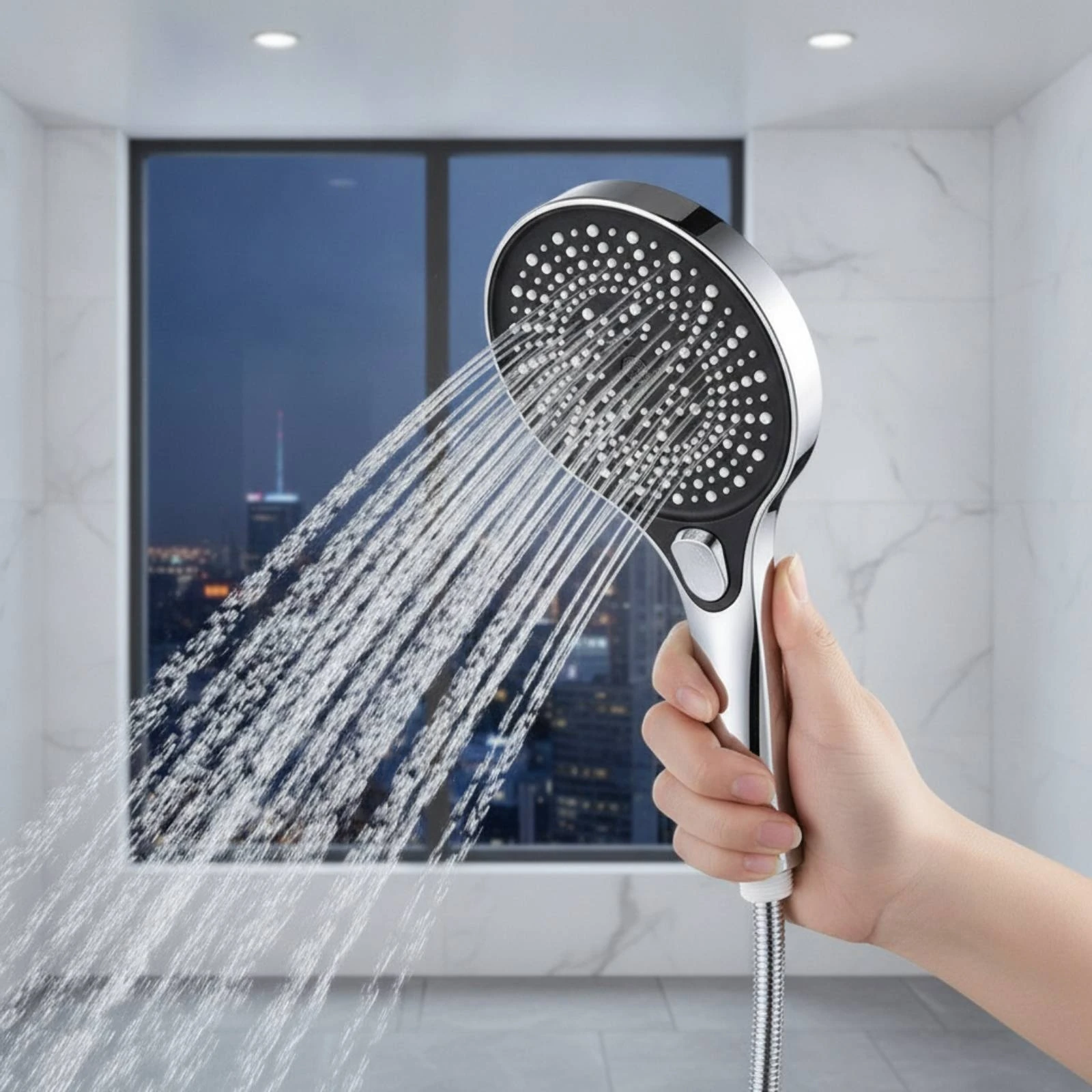 Handheld Shower Head 3-Mode Shower Head with Stop Button Water-Saving Self-Clean for Bathroom
