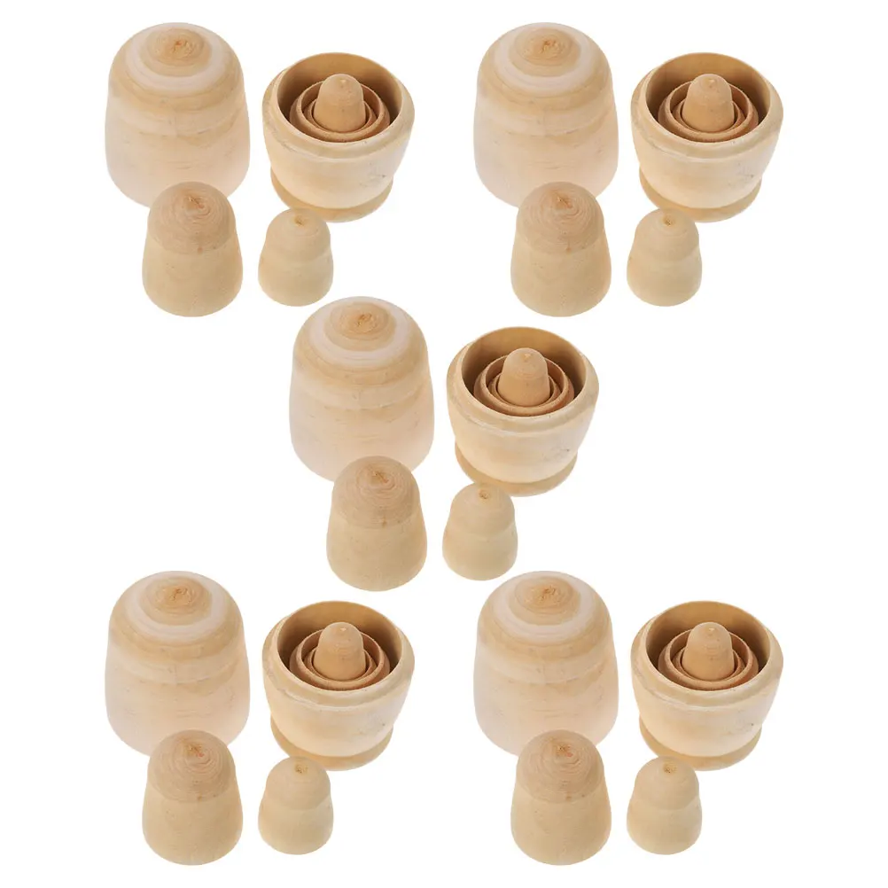

5 set 5 Sets 5-Layer Blank Wooden Nesting Unpainted Matryoshka Diy Painting Kits Kids Adult Creative Art Crafts Family Activity