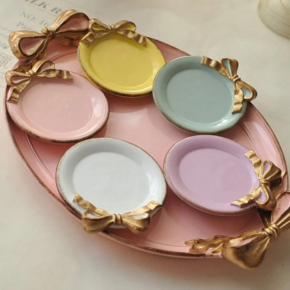 

Round Resin Fruit Plate Blue Bowknot Decoration Ideal for Dessert Tableware Afternoon Tea Snack Tray Fruit Plate