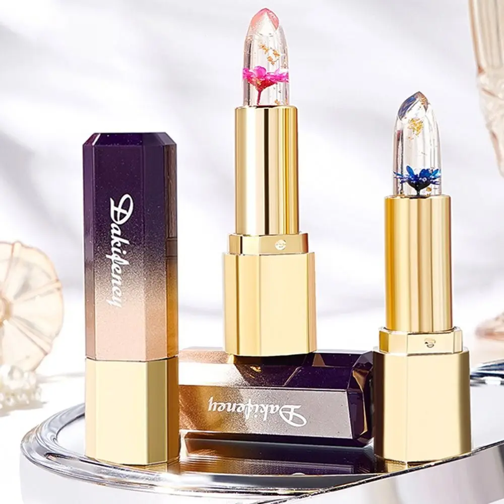 透明ゼリーフラワーリップスティック保湿栄養リップバーム温度変化色長持ちゴールド箔リップスティック