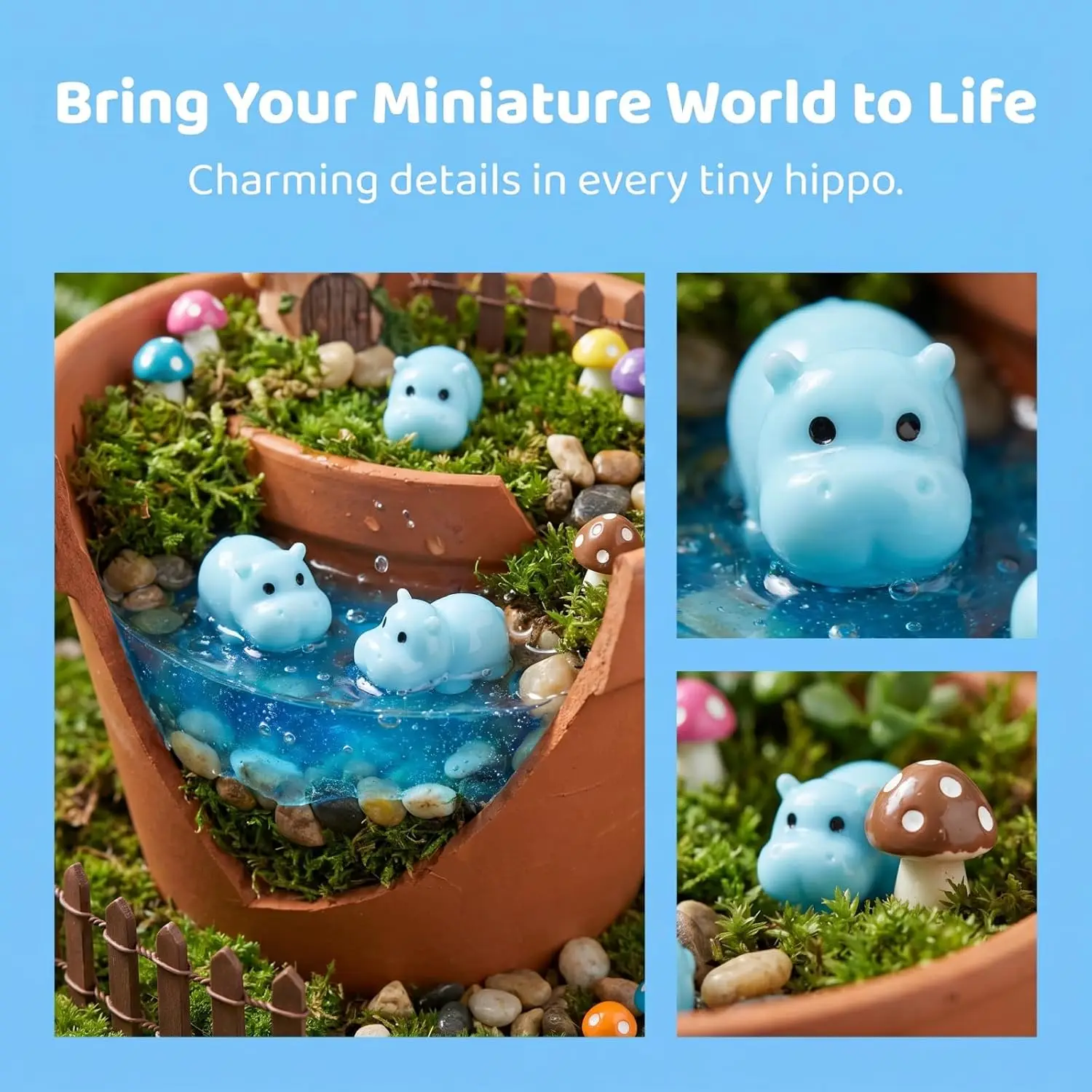 50 Stück Mini-Harz-Nilpferde Kleine Figuren Harz-Figuren im Großhandel für Feengarten-Dekoration Terrarium-Zubehör Miniatur-Garten-Accessoires – Detail 5