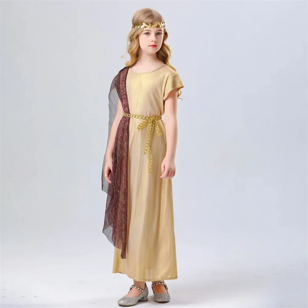 Traje grego romano Athena para meninas, rainha egípcia Cosplay, vestido de festa infantil Halloween Carnival, fantasia de vestir