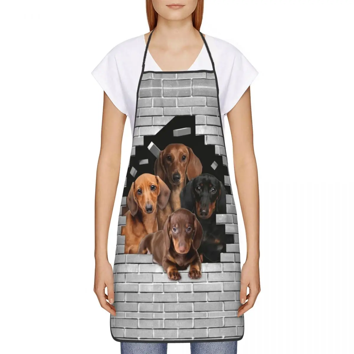 Unisex Dachshund Dog In Cement Brick Kitchen Chef Cooking Baking Apron Badger Wiener Sausage Tablier Cuisine for Gardening