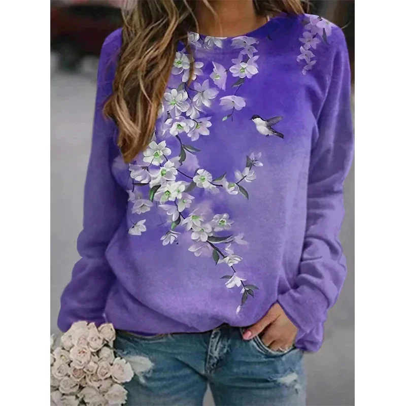 

Harajuku New 3D Printing Colorful Flowers Sweatshirts Fashion Women Streetwear Pullovers Girls Winter Floral Graphic Top Clothes