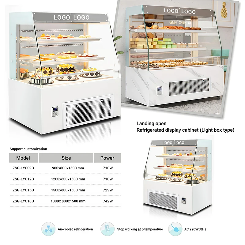 Professional Upright Light Box Open Front Cup Custom Refrigerated Display Cabinet and Display Refrigerator for Pastry Showcasing