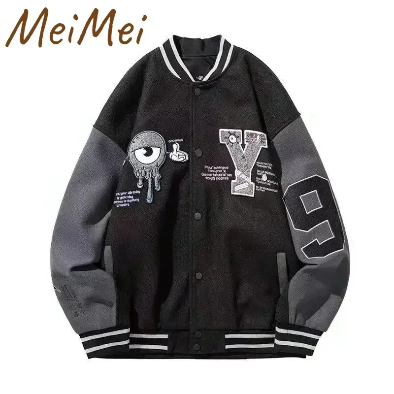 

Hip-hop Retro Style Purifying Eyeball Pattern Coat for Men American Street Baseball Jacket Trendy Loose Casual Letter Male