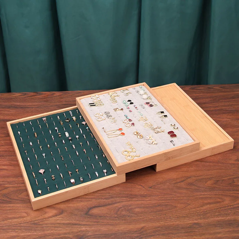 الخيزران، الفانيلا الخشبية، 100 حلقة، لوحات العرض، الأقراط، الخواتم، الخواتم، التخزين، صناديق الفرز، صواني المجوهرات