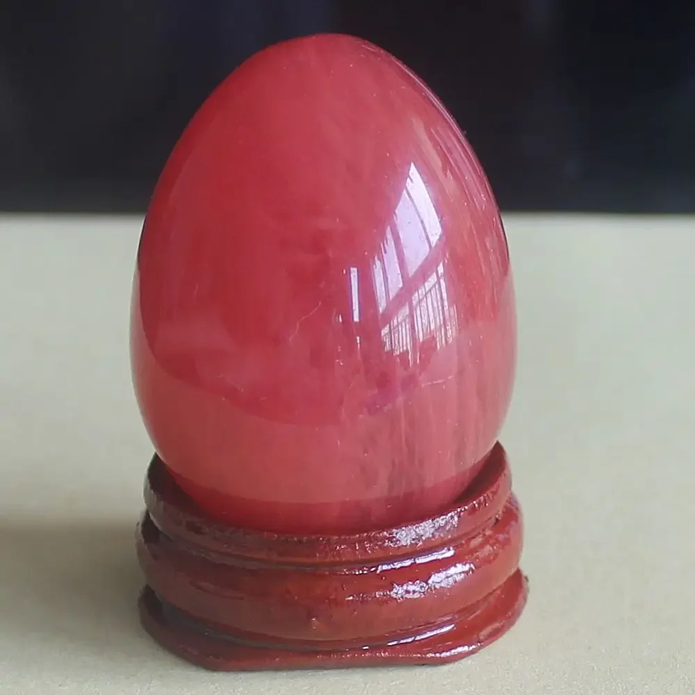 40x30mm Gemstone red voclano cherry quartz egg with wood stand home decor chakra stone reiki healing