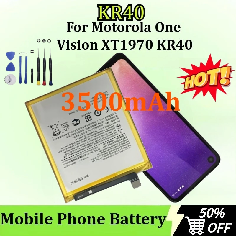 

New KR40 3500mAh Mobile Phone Battery for Motorola One Vision XT1970 KR40 Large Capacity Batteries + Tools