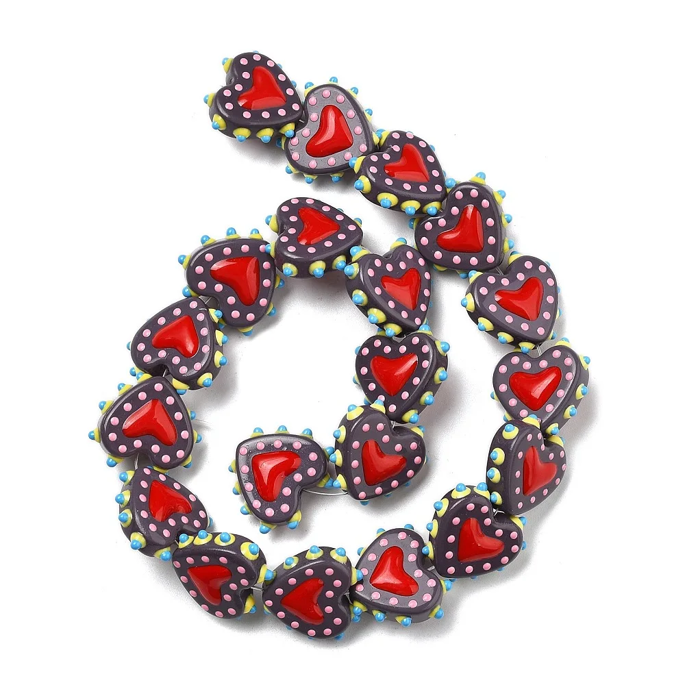 PandaHall 25 Stück Backlack-Glasperlen in Herzform, Emaille-beschichtet, 16-17x18x7mm, 1,2mm Loch für DIY Schmuck- und Halskettenherstellung – Detail 6