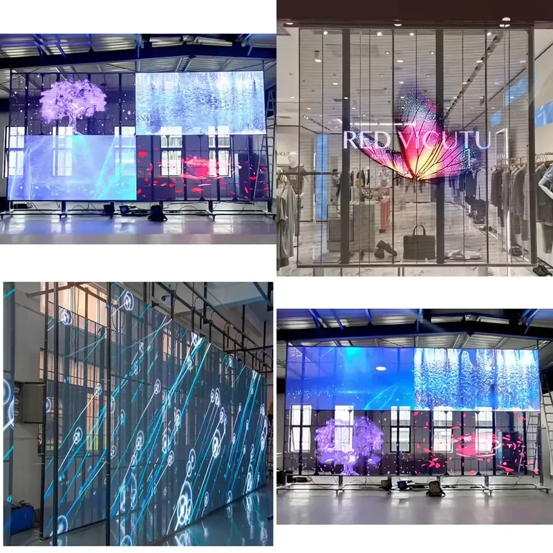 HD Full Color Transparent LED Display Screen Film for Outdoor Digital Signage with Clear Video Glass Curtain Wall