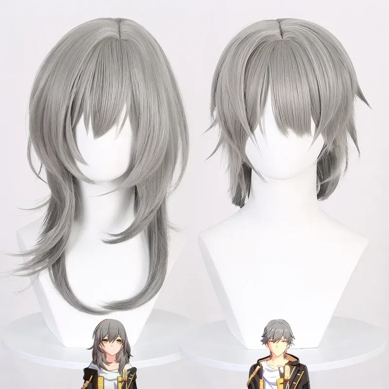 Honkai: Star Rail Trailblazer Cosplay Wig 36cm/52cm Long Gray Gradient Wigs Heat Resistant Synthetic Hair Halloween Party