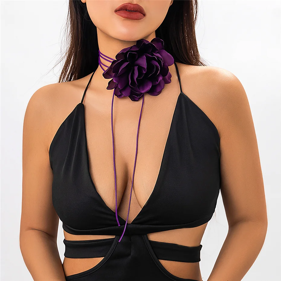 Ingemark Übertriebene große Rosen-Blumen-Halskette für Frauen, Mi, Braut, Gothic, Kpop, verstellbare Schleife, Kette, Y2K-Accessoires, Neu – Detail 9