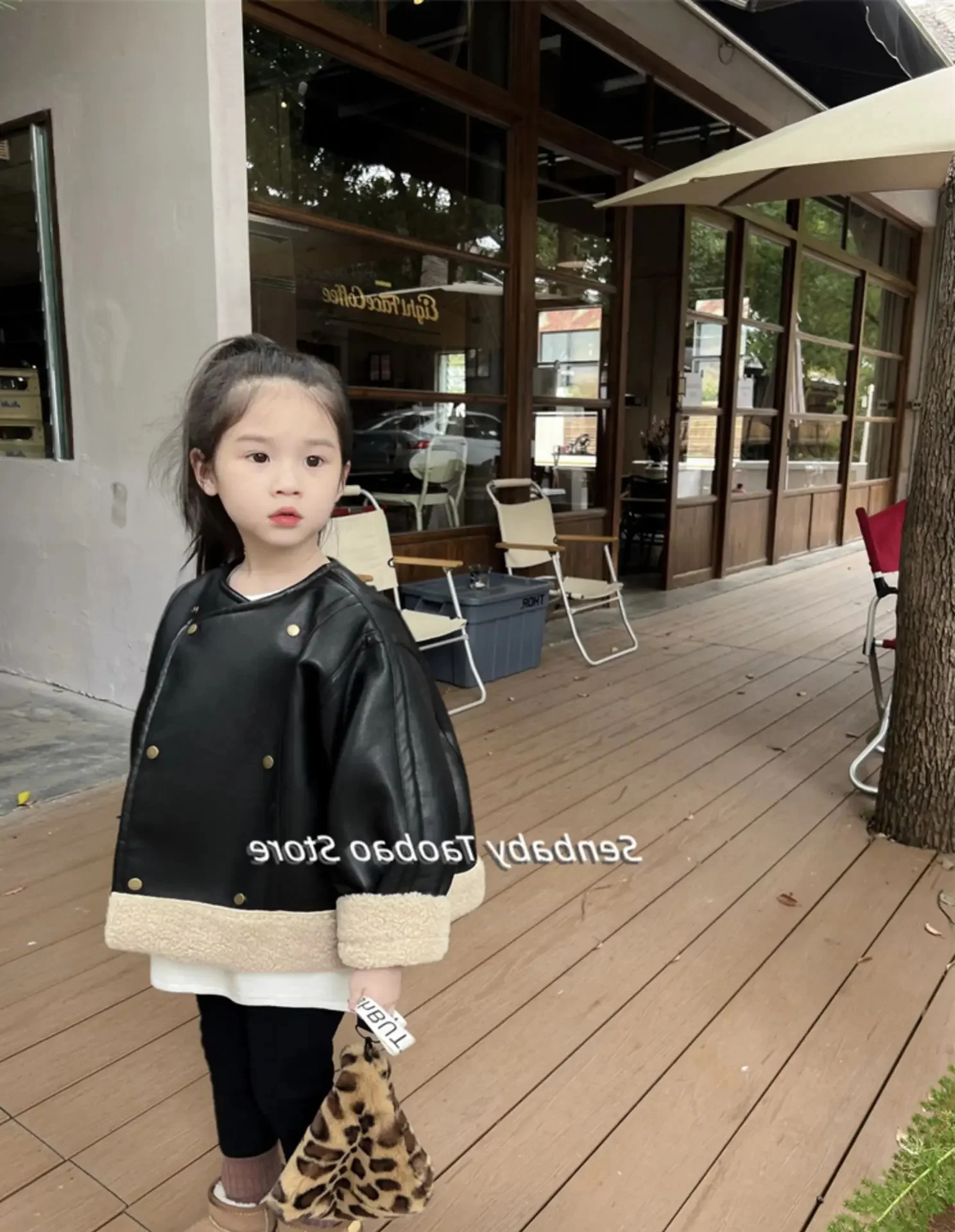 Winter Baby Fashion Girls Double-Breasted Fleece Lined Black PU Leather Jackets Kids Therme Coat Tops Children Outfits 2-8 Years