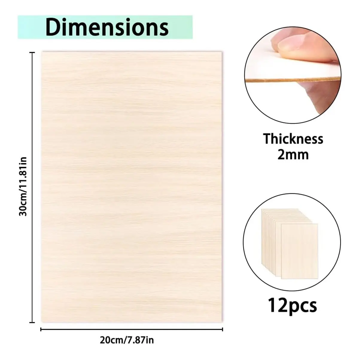 AA83 12 Pack Sheets 12 x 8 x 1/13 Inch Thin Plywood Wood Sheets Unfinished Wood Squares Boards Balsa Wood Sheets for Crafts