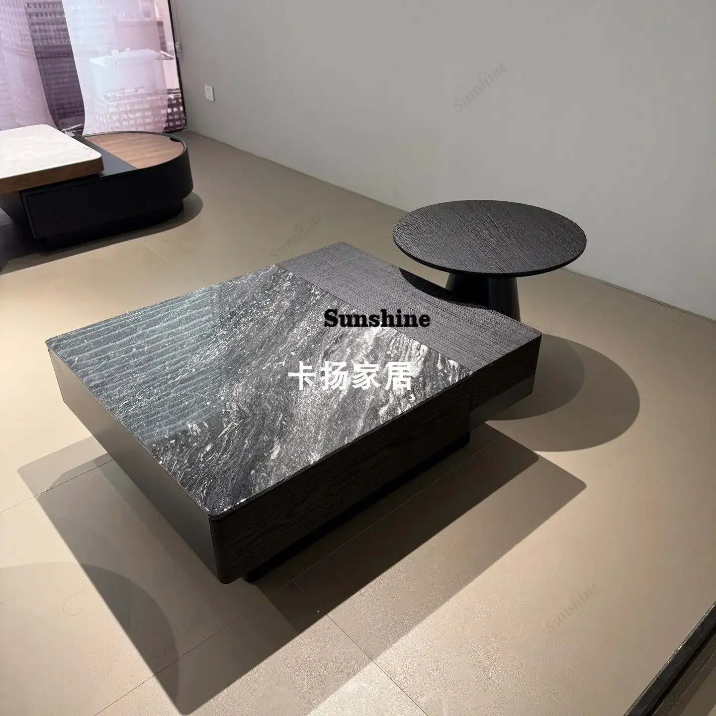 Modern simple night snow natural stone coffee table combination square round Italian coffee table  T*
