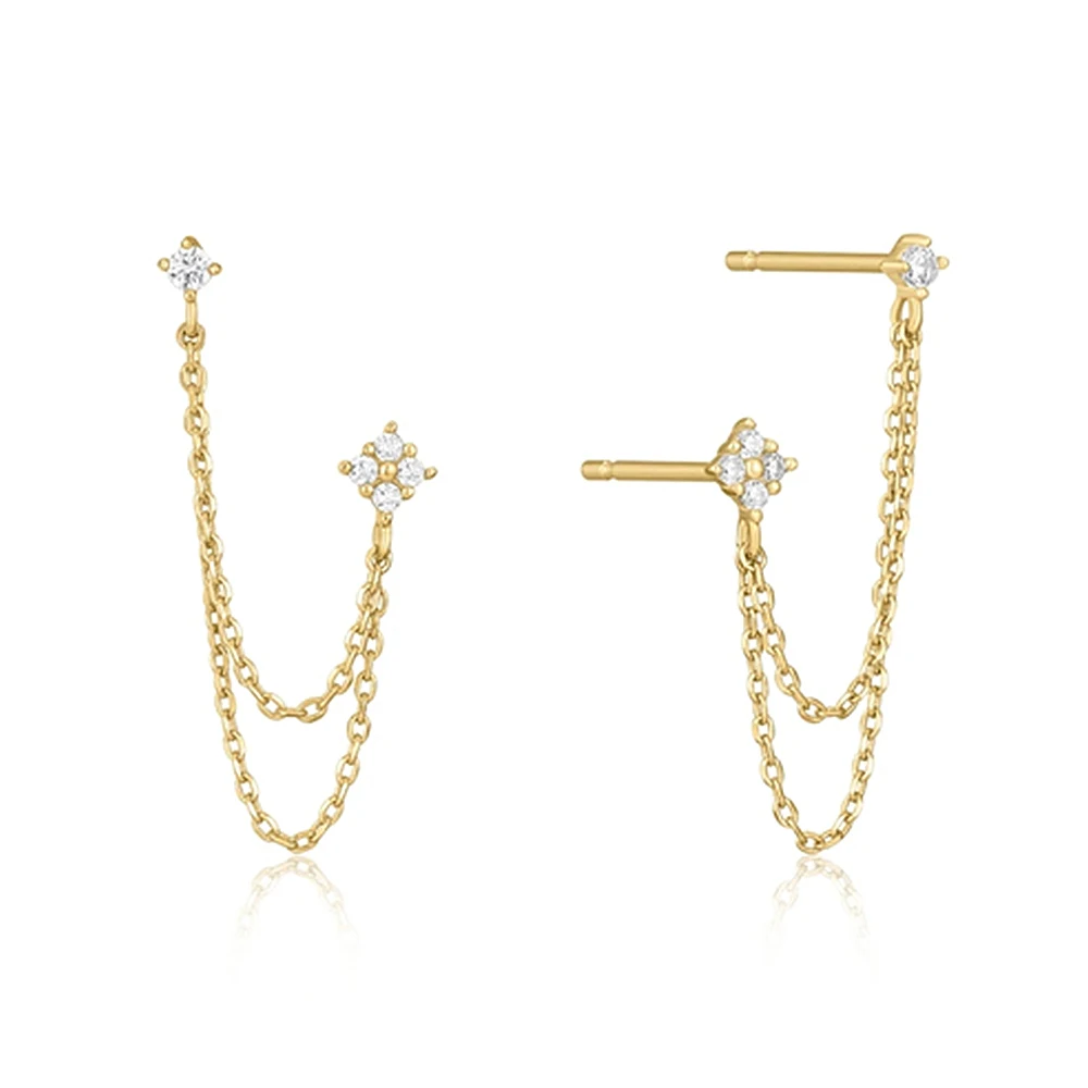 Huitan Double Ear Studs Tassel Chains Hanging Earrings for Women