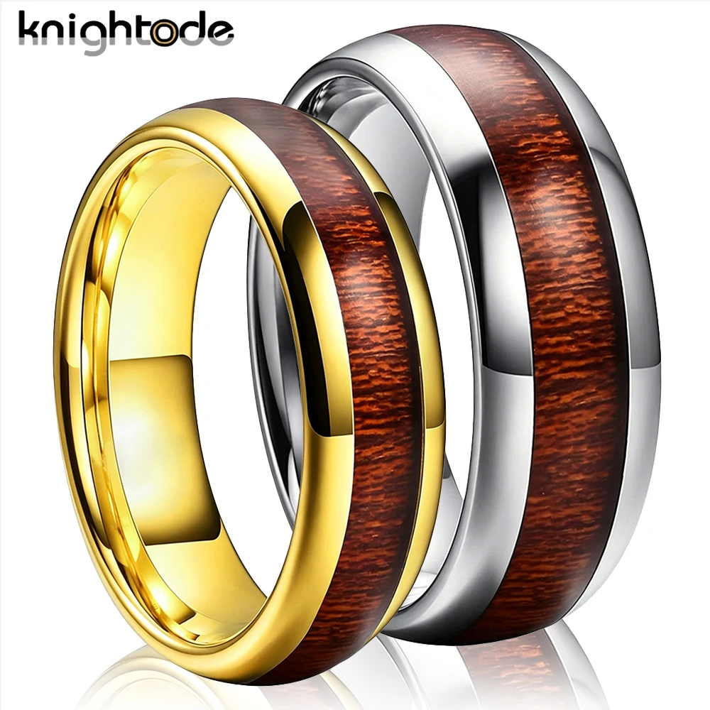 

6mm 8mm Tungsten Carbide Ring Wood Inlay Wedding Band for Men Women Anniversary Rings Dome Polished Comfort Fit