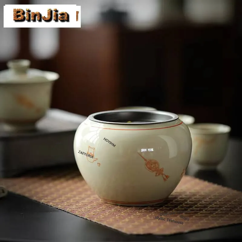 500ml Retro Grass Wood Ash Ceramic Jianshui Ancient Tea Cup Wash Basin Writing-brush Washer Household Chaxi for Tea Decoration