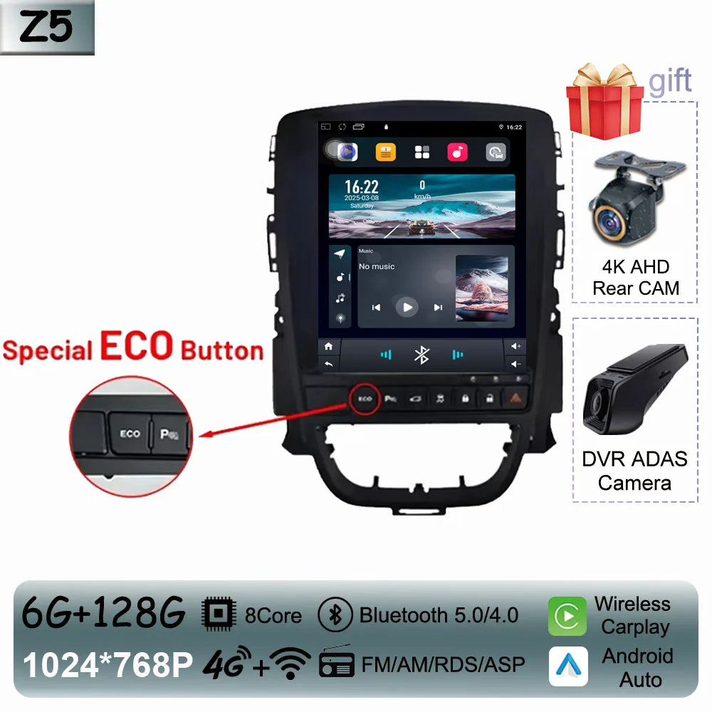 9.7 inch Carplay Draadloze Android Auto Voor Opel Astra J 2009-2015 Autoradio Multimedia Touch QLED Scherm Geen 2din DVD WIFI DSP