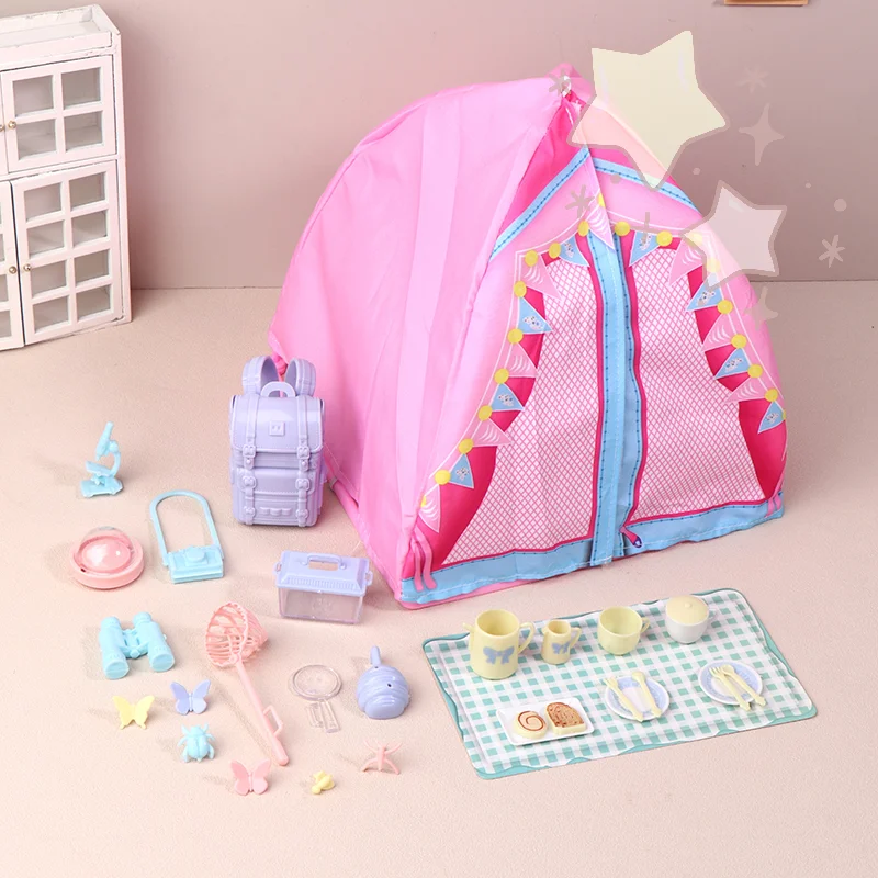 Maßstab 1:12 Puppenhaus Miniatur Simulation Outdoor Camping Set Zelt Kit Picknick Liefert Micro Landschaft Diorama Foto Requisiten