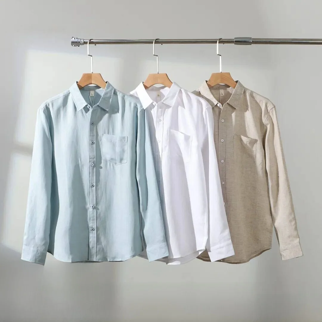 

Linen Mix Long Sleeve Shirt Men's Pure Color Simple Design Collar Spring Summer Breathable Comfortable Standard Fit Button up