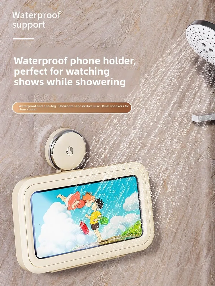 Bathroom Phone Holder Waterproof Touchscreen Rotatable Suction Cup Shower Phone Stand Bath Room Storage Shelf for Watching TV...