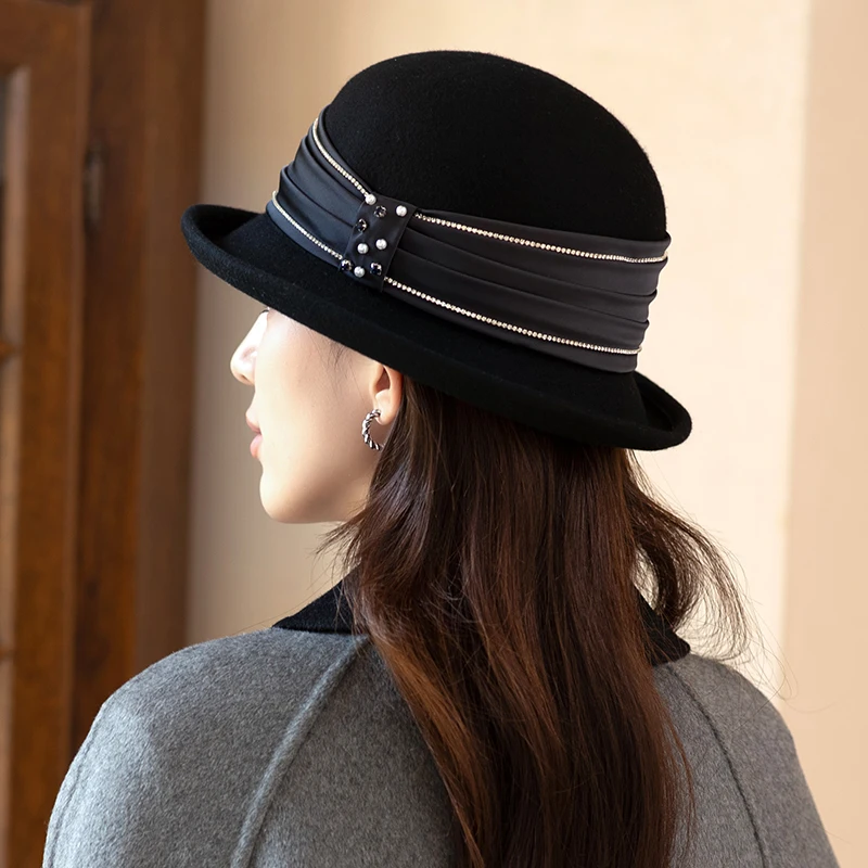 Autumn and winter hats for women, new French wool felt hats, fashionable and versatile top hats for women, Japanese style face e