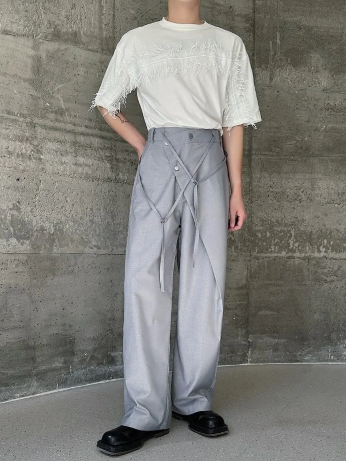 

Мужские повседневные брюки с высокой талией и прямыми штанинами, в корейском стиле, с широкими штанинами, весна-осень, новая модная коллекция, стильный и крутой образ