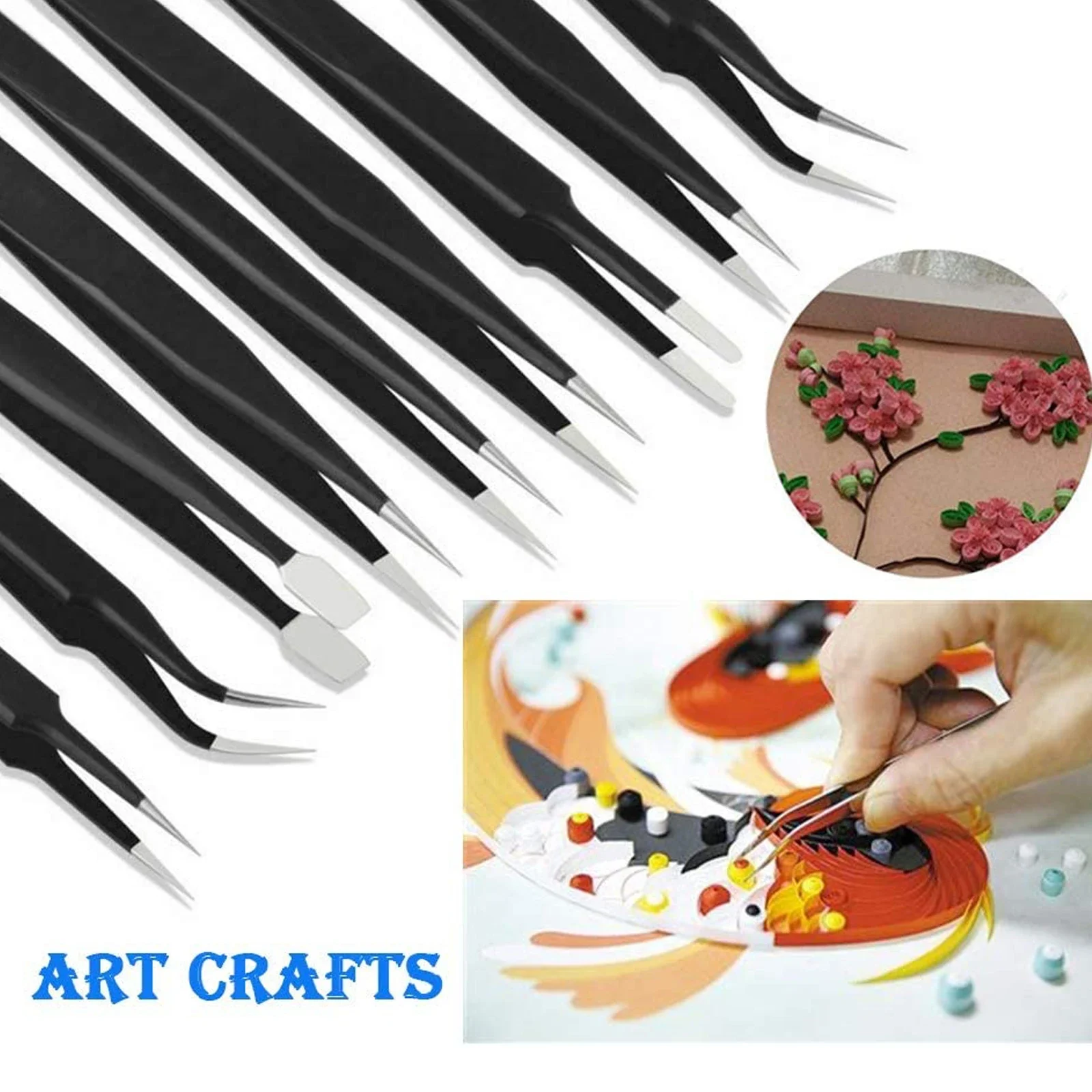 12PCS Anti-static ESD Tools Kit Non-magnetic Stainless Steel Multi-standard Tweezers With Storage Bag Straight Hook