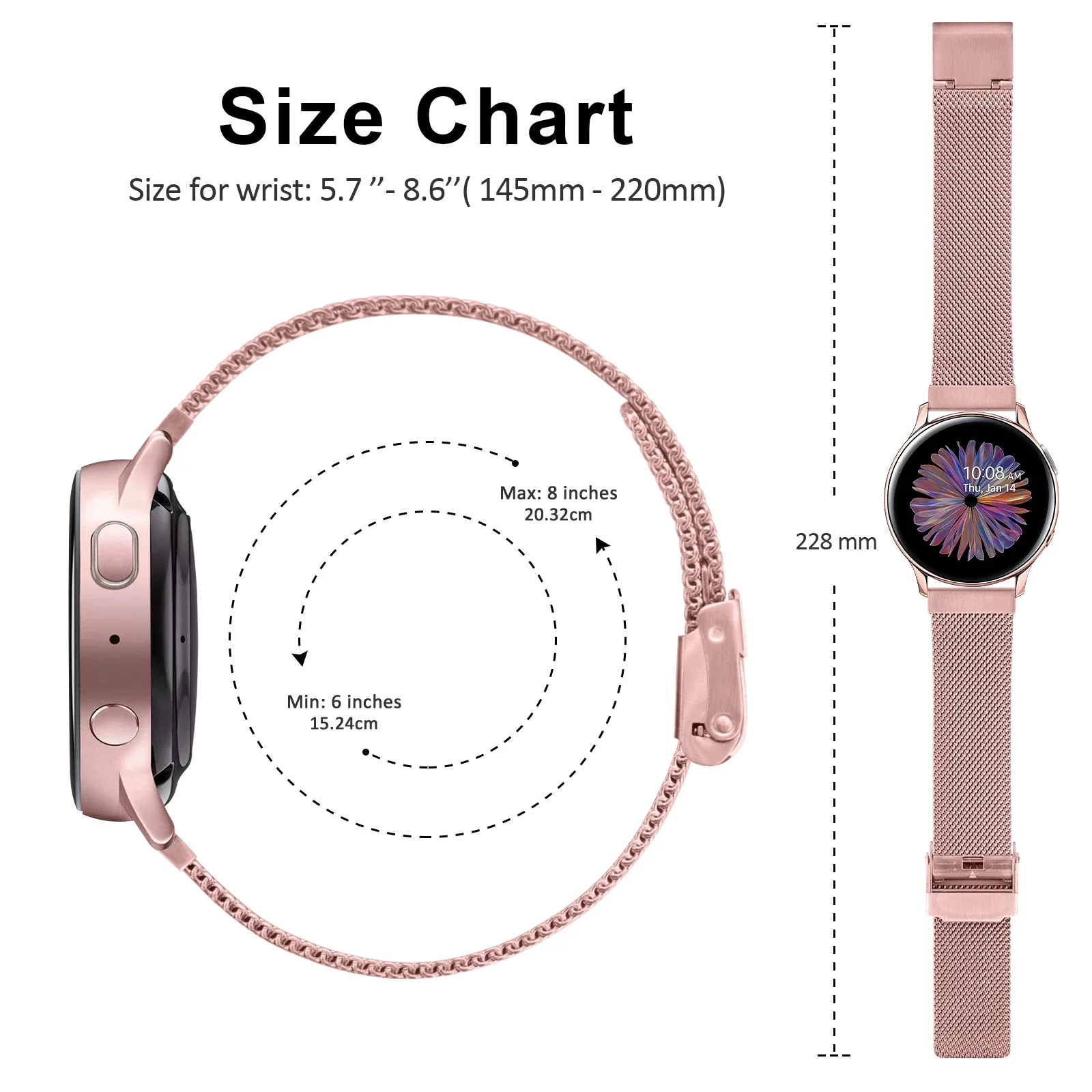 20mm 22mm Magnetic Strap for Samsung Active 2 40/44mm Gear S3 Rose Gold Band for Women Bracelet Galaxy Watch 3 4 Classic Band