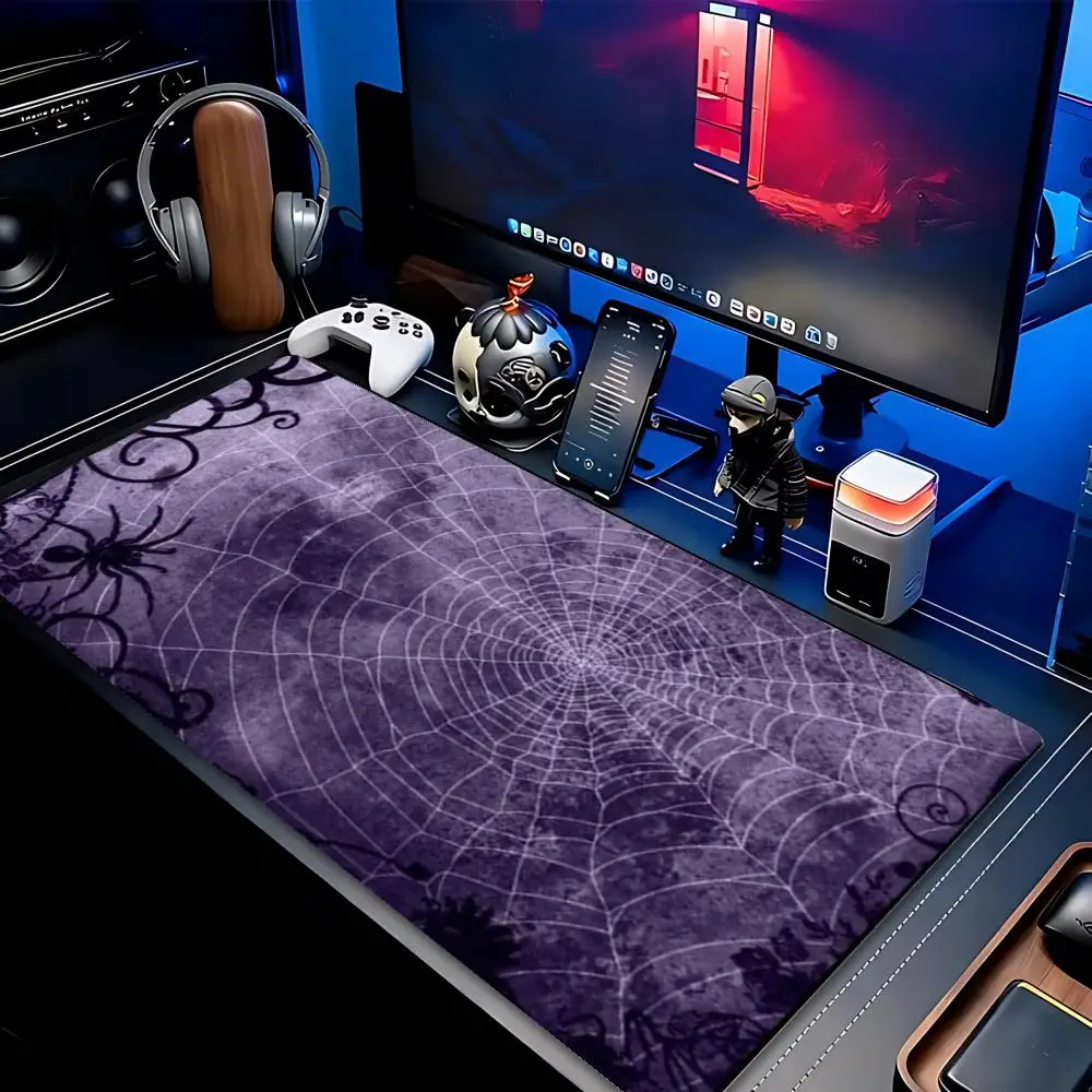 XXL Gaming Mouse Pad Purple Gothic Spider Web Butterfly Pattern Deskmat Non-Slip Rubber Keyboard Mat Dark Desktop Table Mat