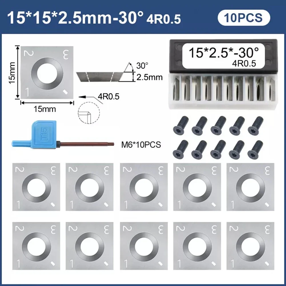 10 Pack Square Carbide Inserts Cutters for Wood Lathe Turning Tool 15mm x 15mm x 2 5mm with 30 Degree Cutting Angle