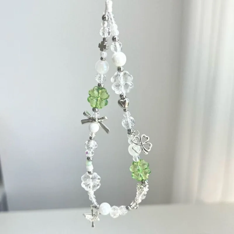 

Cute Lucky Leaf Phone Chain keychain Beaded Hand Chain Phone Strap Lanyard Pendant Camera Chain Girl Birthday Jewelry Accessory