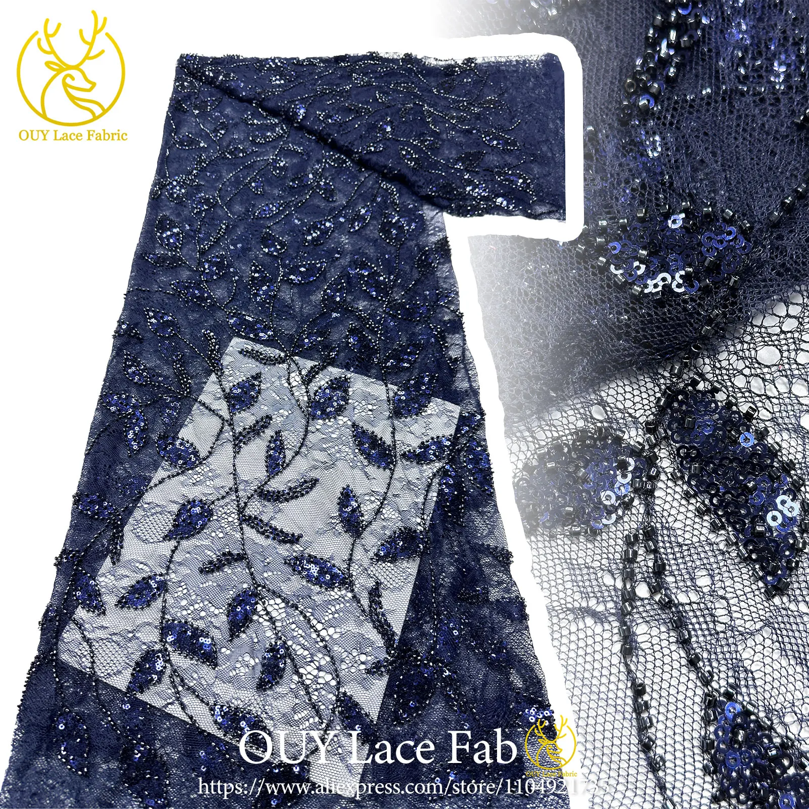 

2026 Newest African Sequin Lace Fabric High-Quality French Mesh Beaded Embroidery Tulle Lace Fabric Ideal for Party Dress Sewing