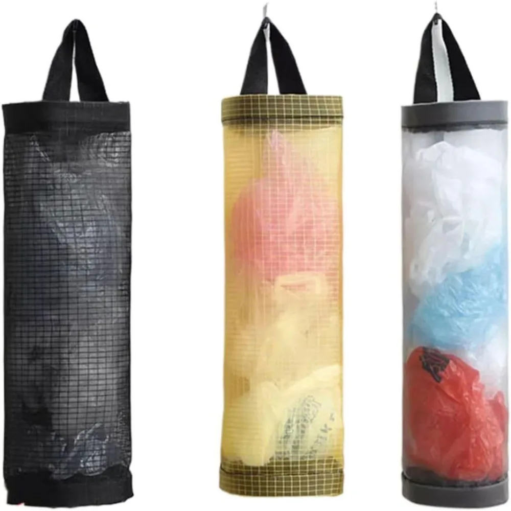 

Wall-mounted garbage bag storage artifact Kitchen plastic bag finishing bag Hanging shopping bag Storage bag Storage hanging bag - Family pack [black, gray, yellow/2 each] Free 6 hooks