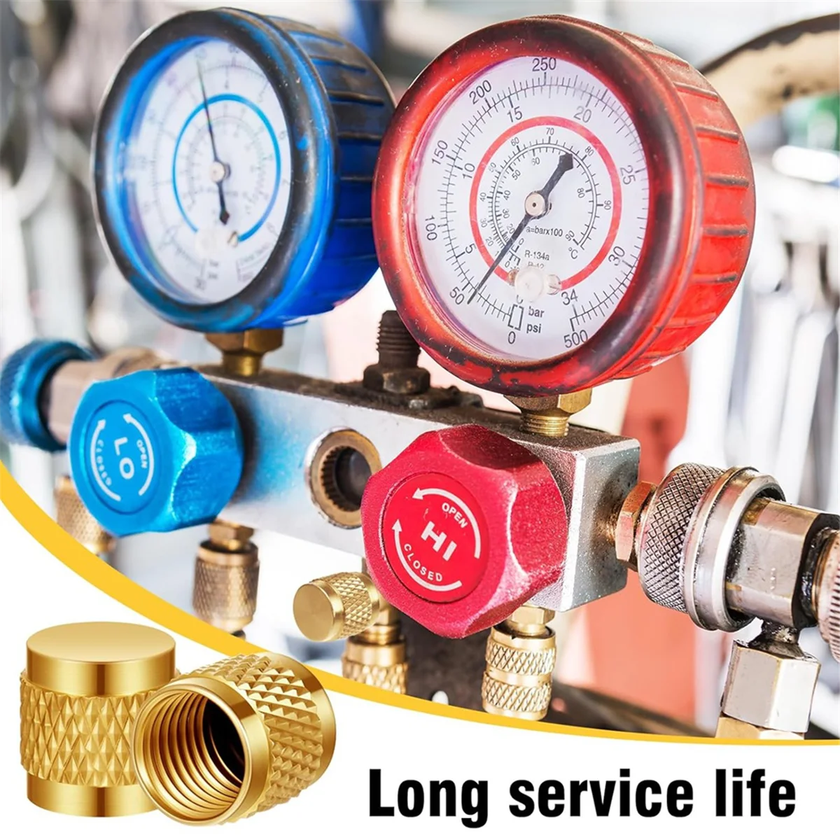 Tutup Flare 1/4, Kuningan Bulat dengan Tutup Katup HVAC Segel O-ring Neoprene 25 Buah DY