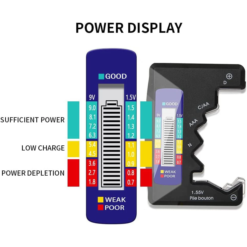 BT-886 Black Portable Battery Capacity Indicator Compact Size Lithium Battery Level Tester Digital Display Battery Voltage Meter