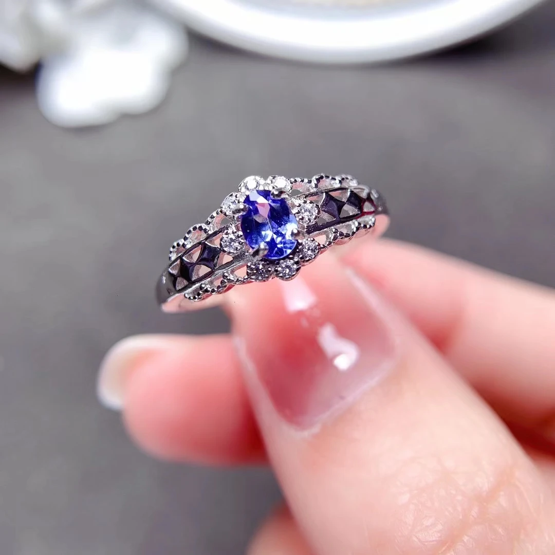 

Vintage 925 Silver Tanzanite Ring 4mm*5mm VVS Grade Natural Tanzanite Silver Ring 18K Gold Plating Jewelry