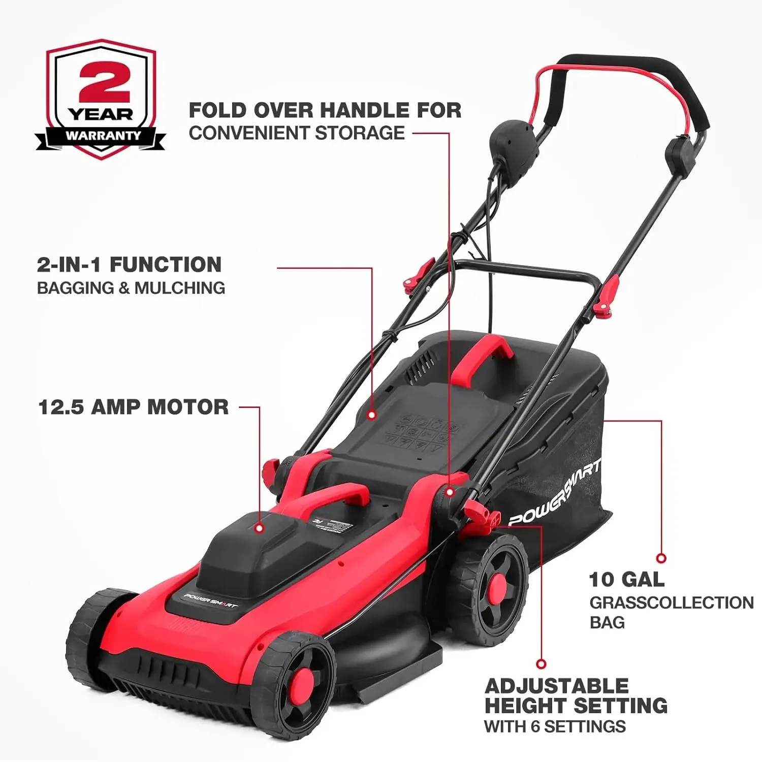 For Lawn Care, Electric Material, No Color Specified, Adjustable Cutting Heights